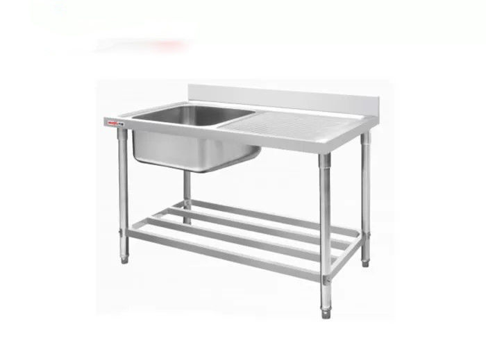 Kitchen Stainless Steel Catering Equipment Single Sink Rust Proof Heavy Duty Square Legs